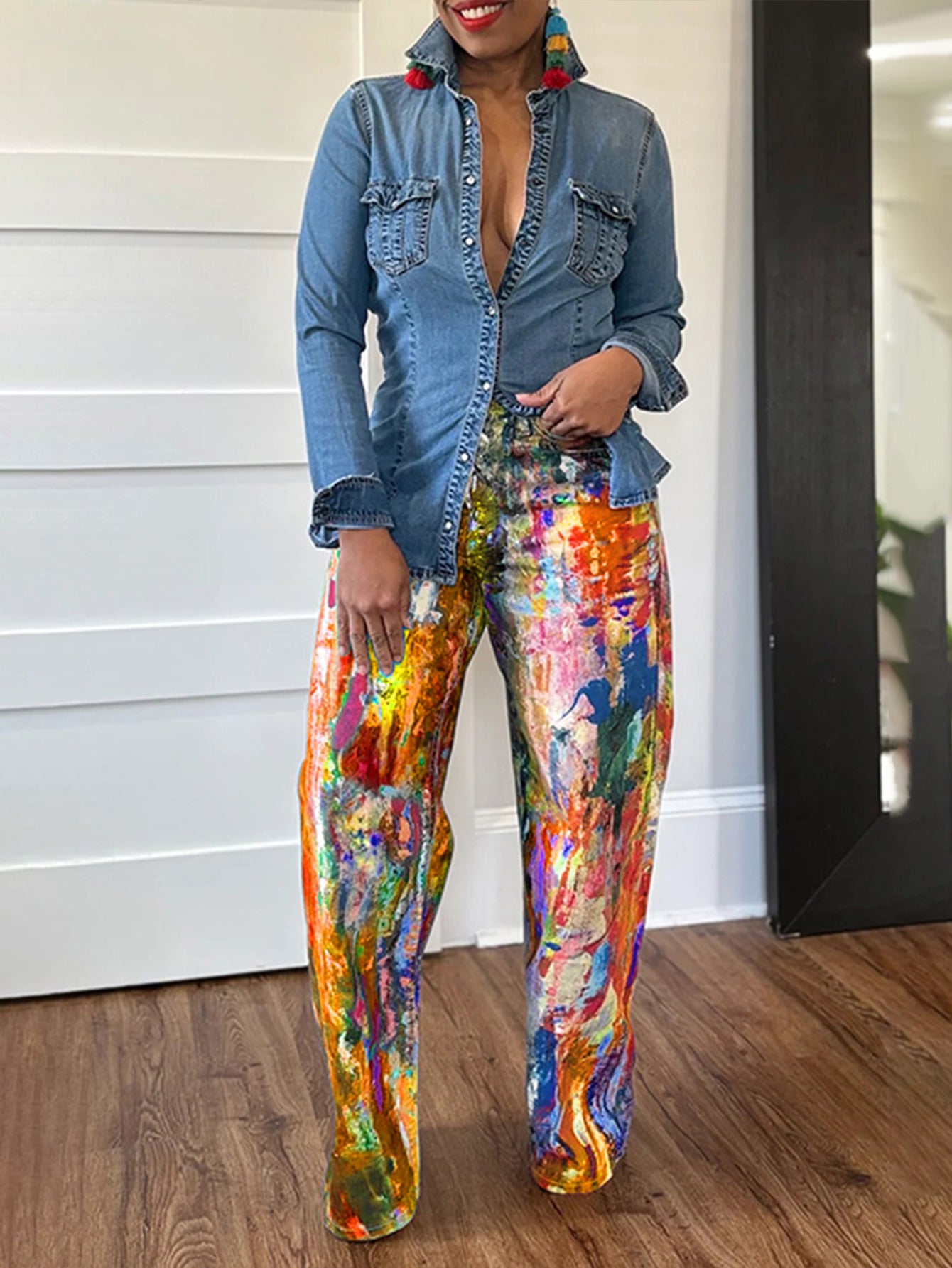 Street Fashion Abstract Painted Straight Jeans