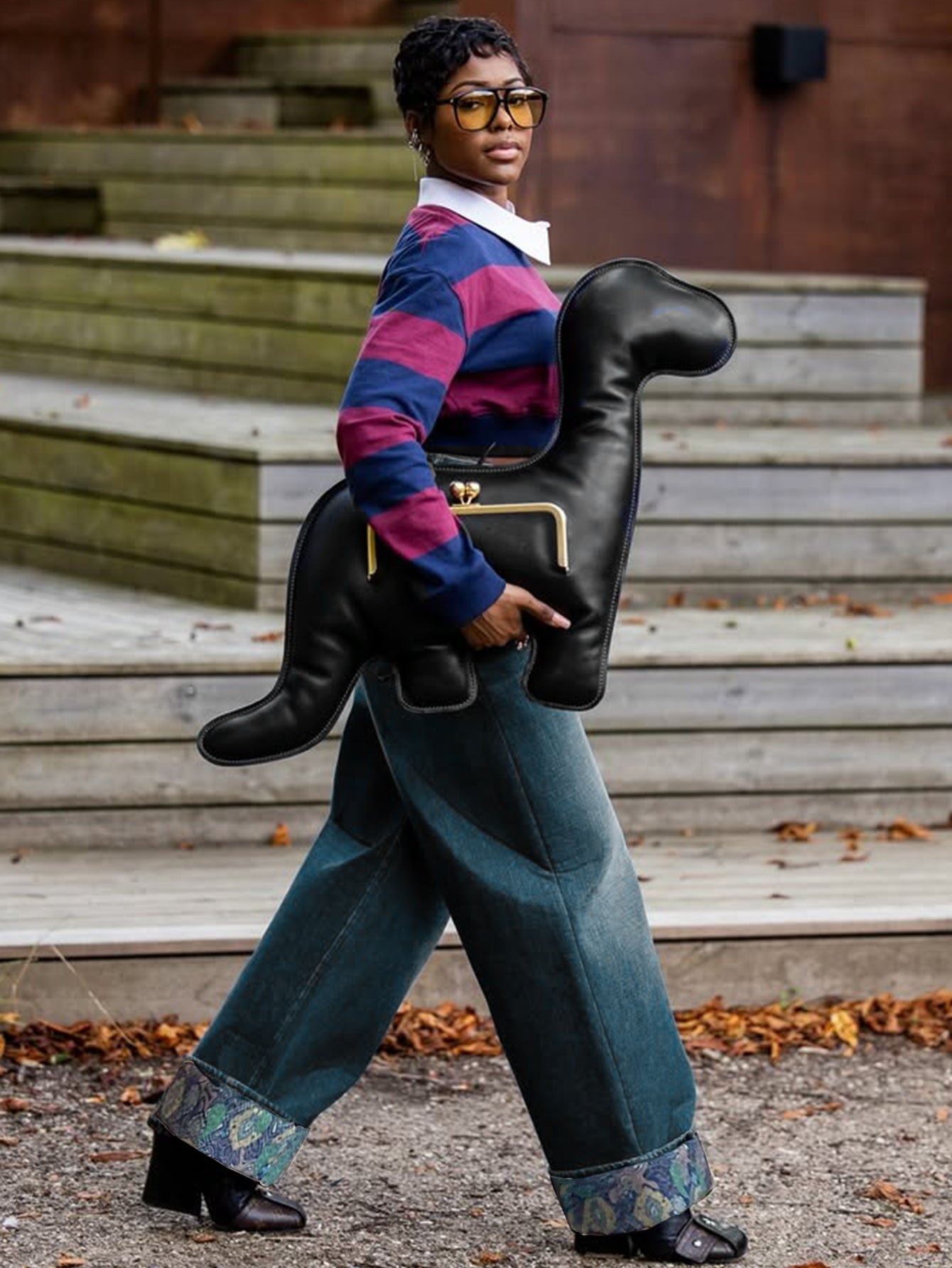 Fashion Floral Print Crimping Straight Leg Jeans