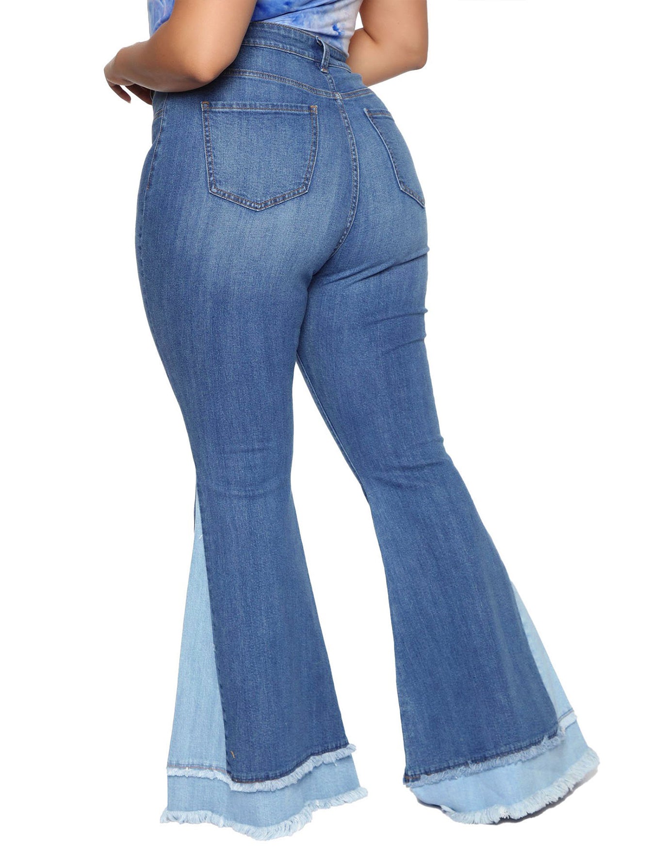 Retro Patchwork Raw Trim Flare Leg Pants