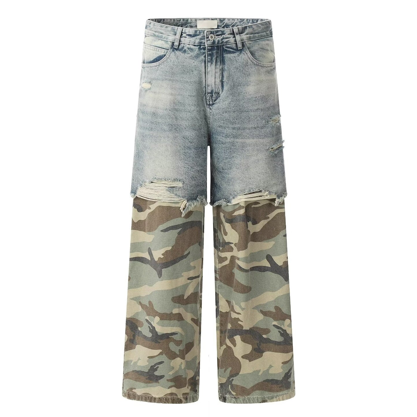 Fashion Contrast Camo Print Jeans