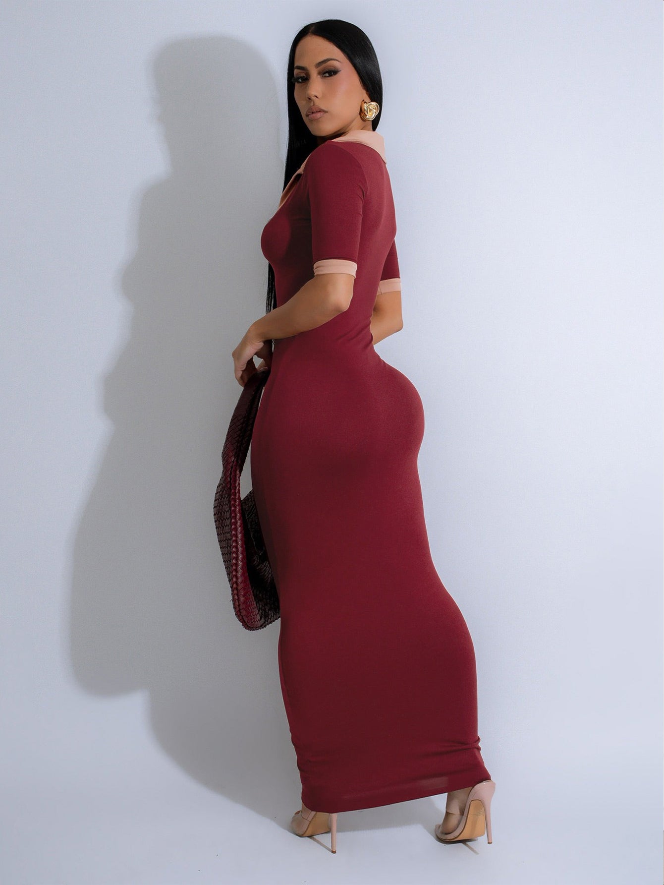 Fashion Two Tone V Collared Dress