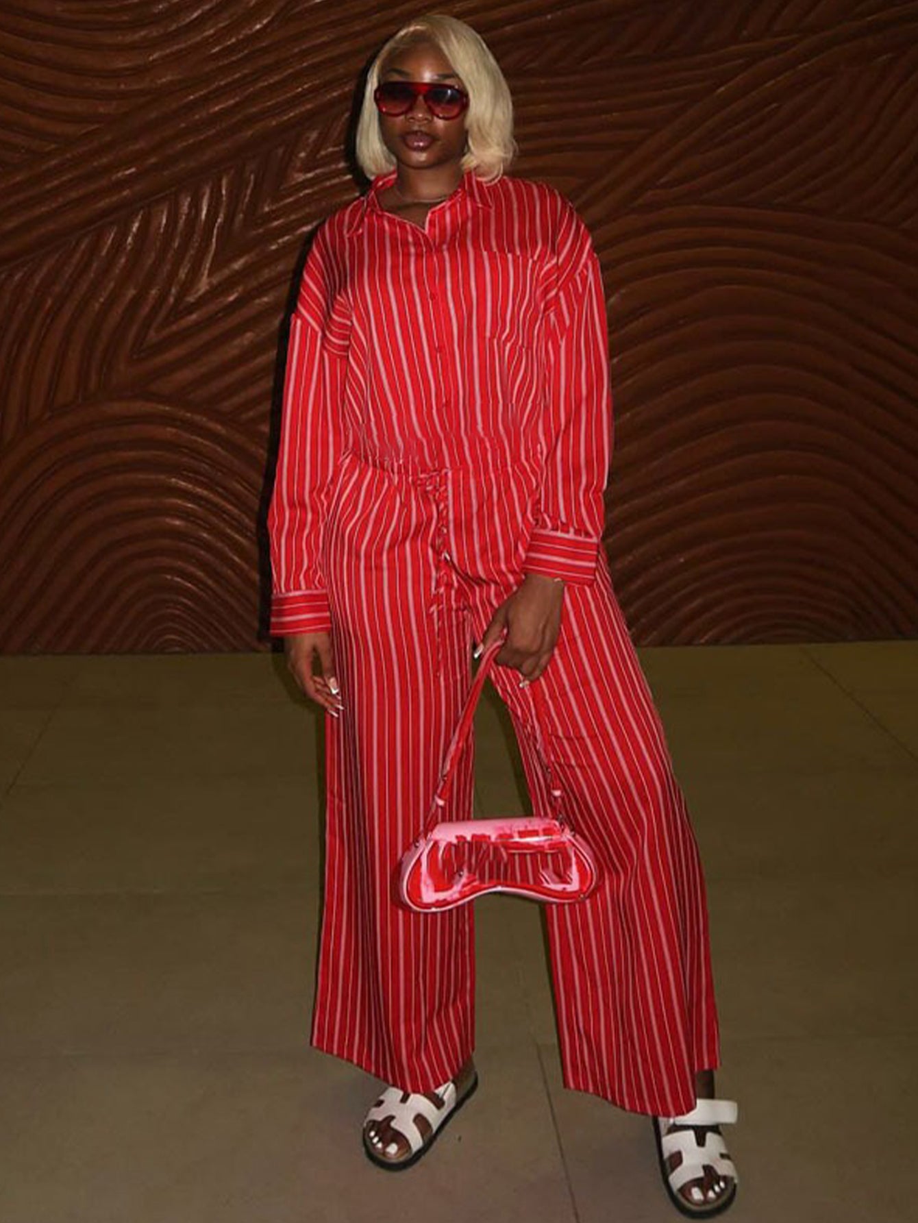 Casual Striped Shirt & Single Breasted Pants Set