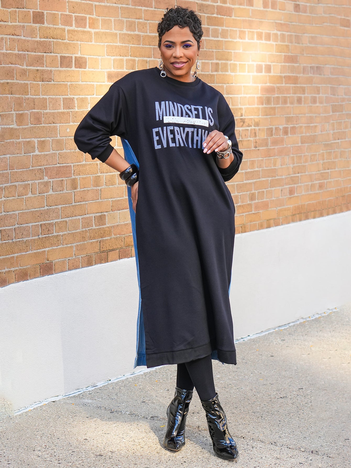 Stylish Two Tone Letter Graphic Midi Dress