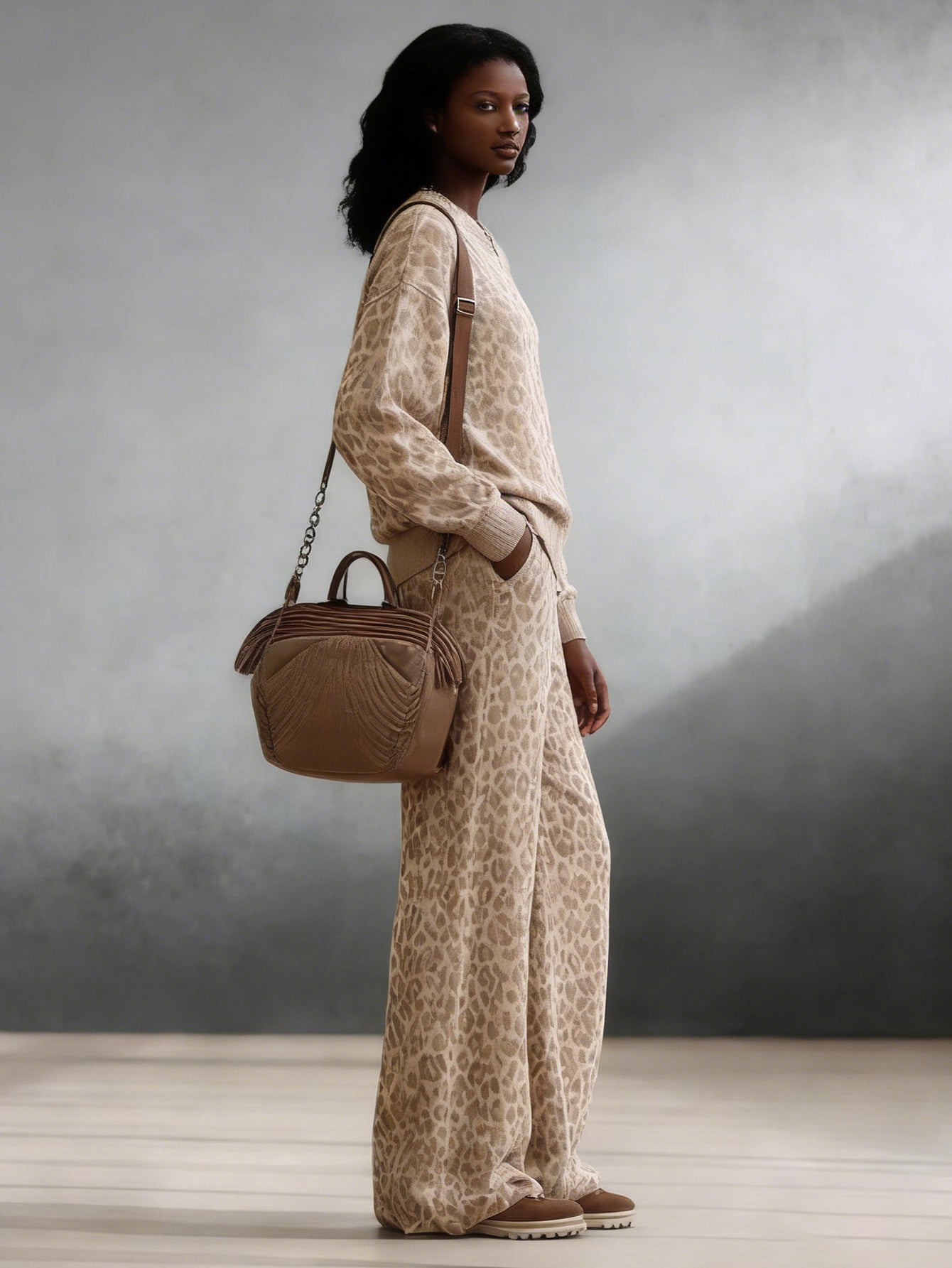 Vintage Leopard Print Top & Pants Set