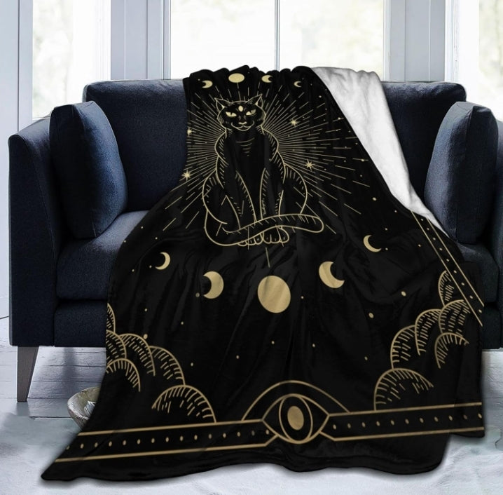 Mystical Moon Tarot Black Cat Blanket