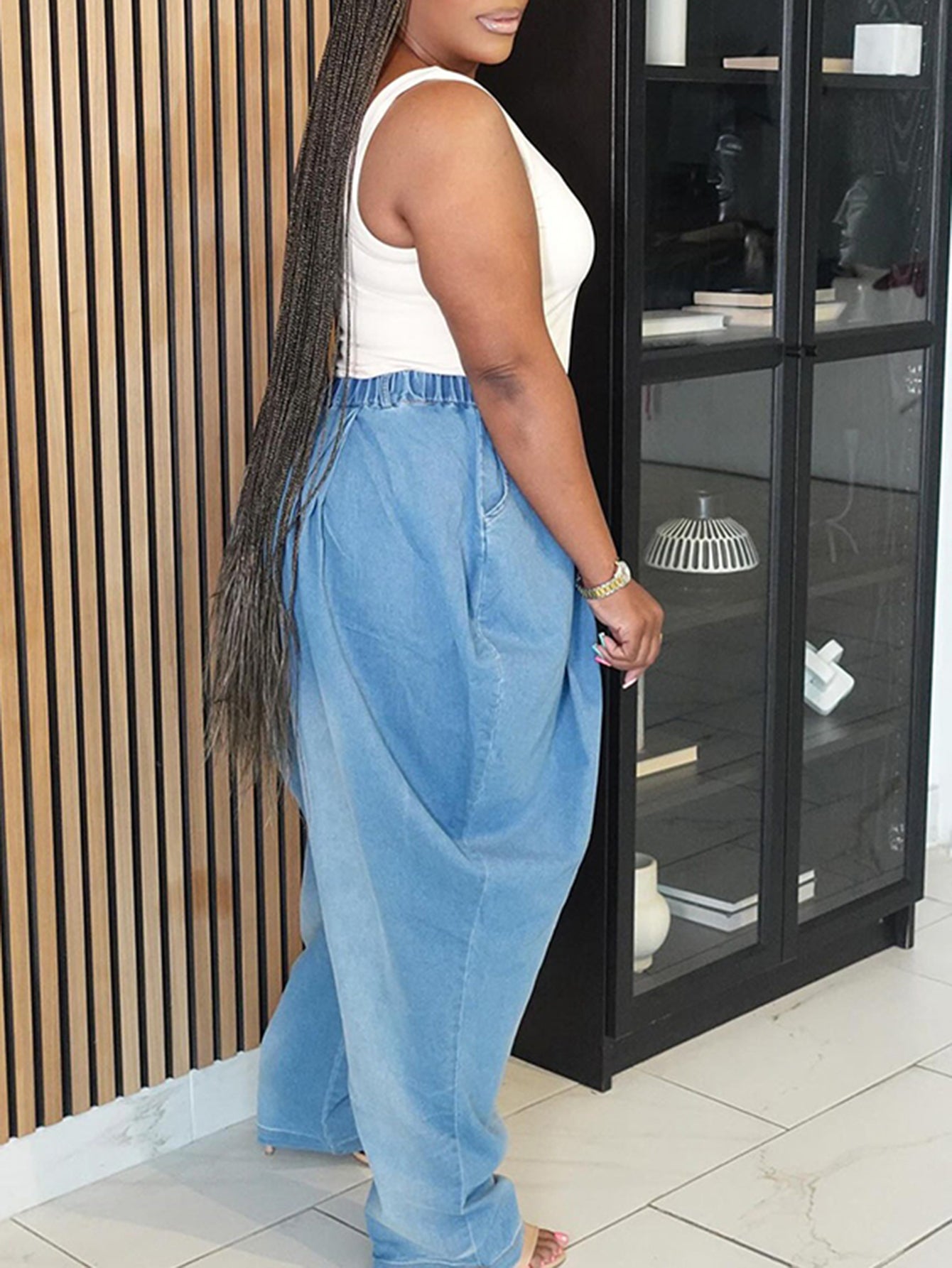 High-Waist Wide-Leg Lantern Jeans