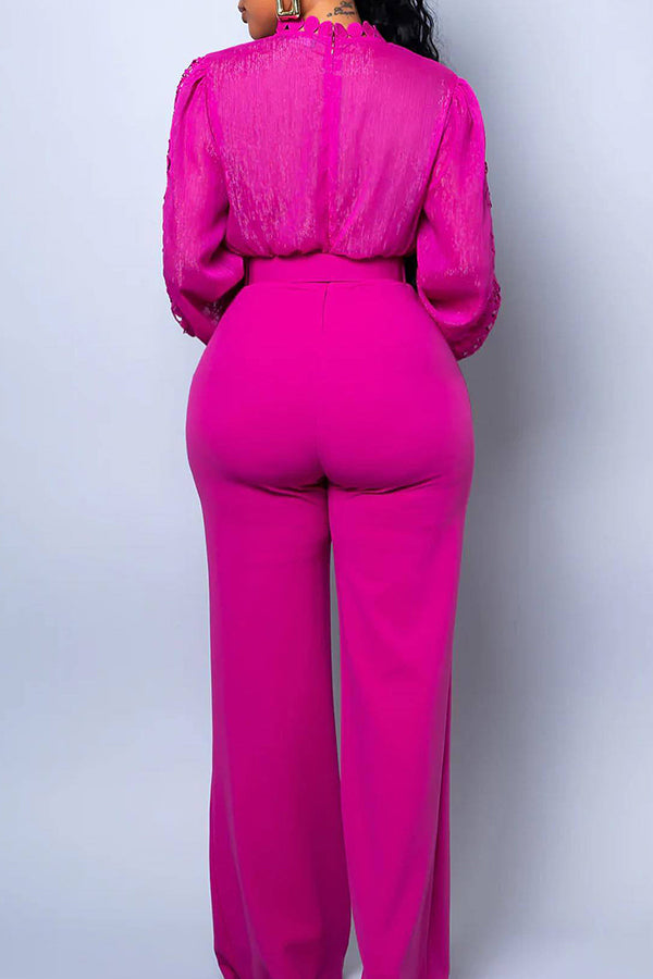 Fashionable Lace Patchwork Wide-Leg Jumpsuit