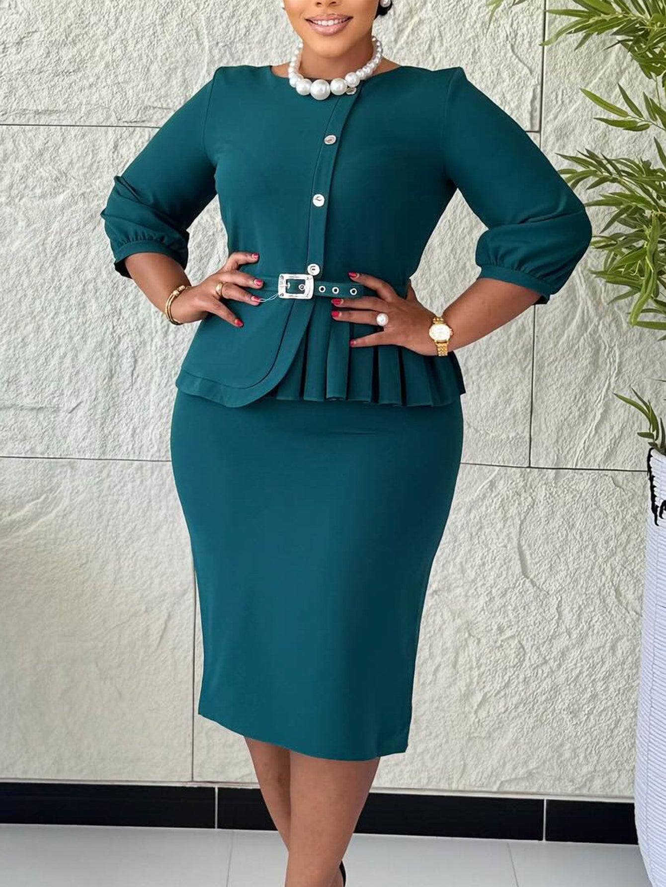 Elegant Pleated Ruffle Bodycon Dress