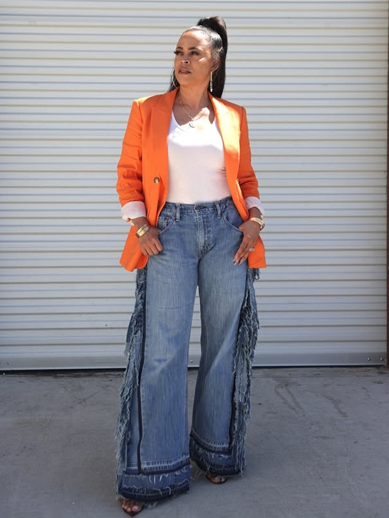 Stylish Patchwork Tassel Washed Jeans