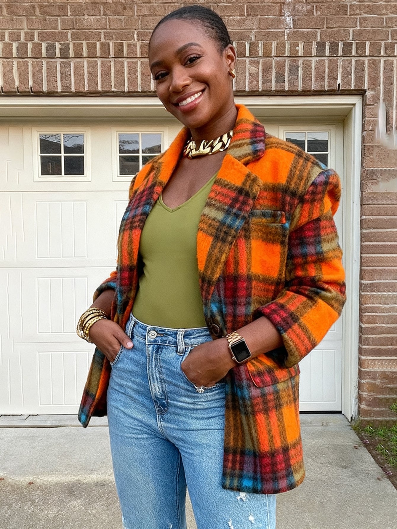 Stylish British Style Plaid Lapel Jacket