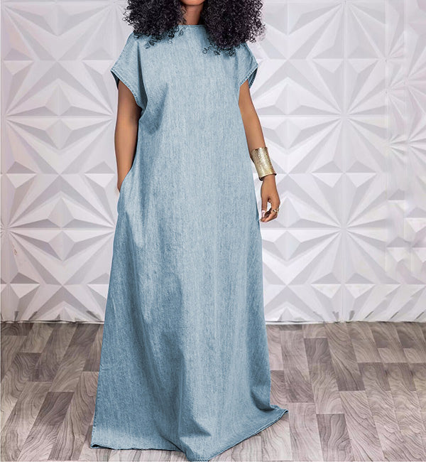 Vintage V-Cut Back Denim Maxi Dress