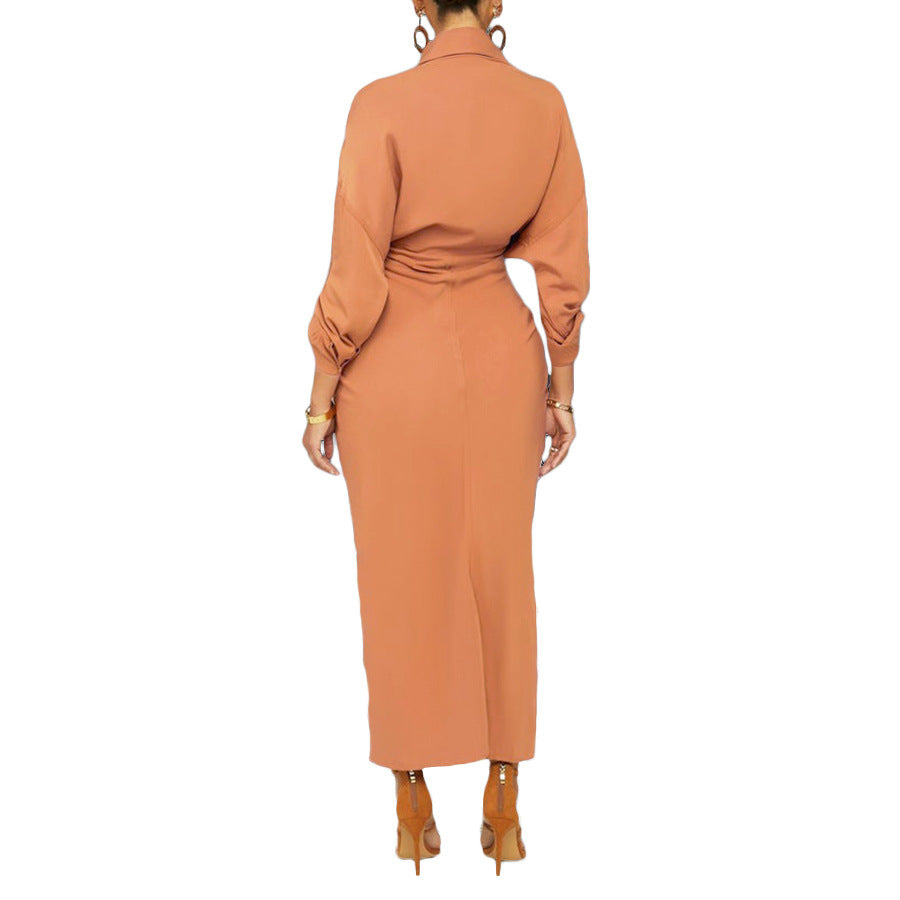 Women's Solid Color Long-sleeved Shirt Dress