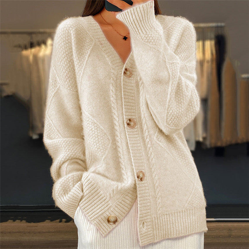 V-neck Knit Cardigan Breasted Sweater