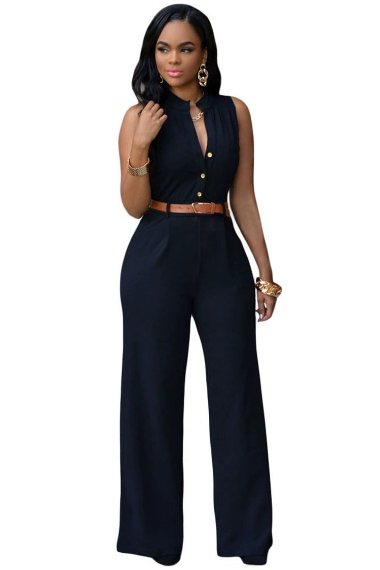 High-waisted Hip-lifting Jumpsuits With Belt