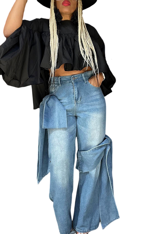 Lace-up Straight-leg Jeans