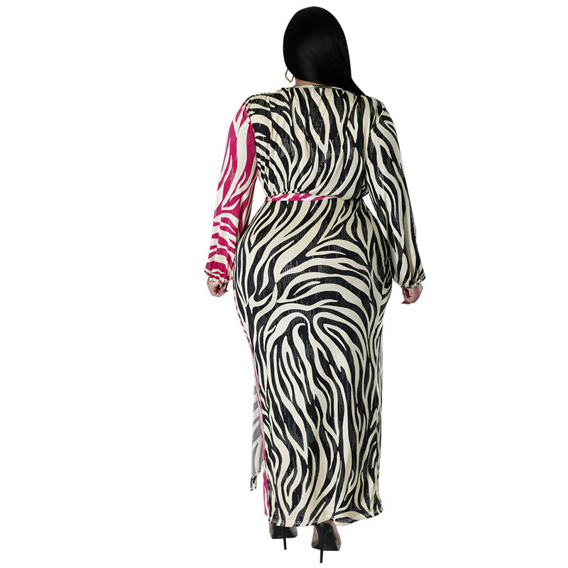 Printed Two-Tone Patchwork Strap Irregular Sexy Overnight Dress