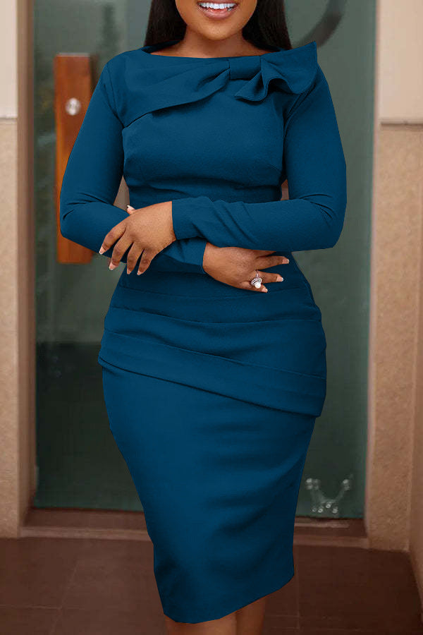 Solid Color Long Sleeved Patchwork Floral Dress