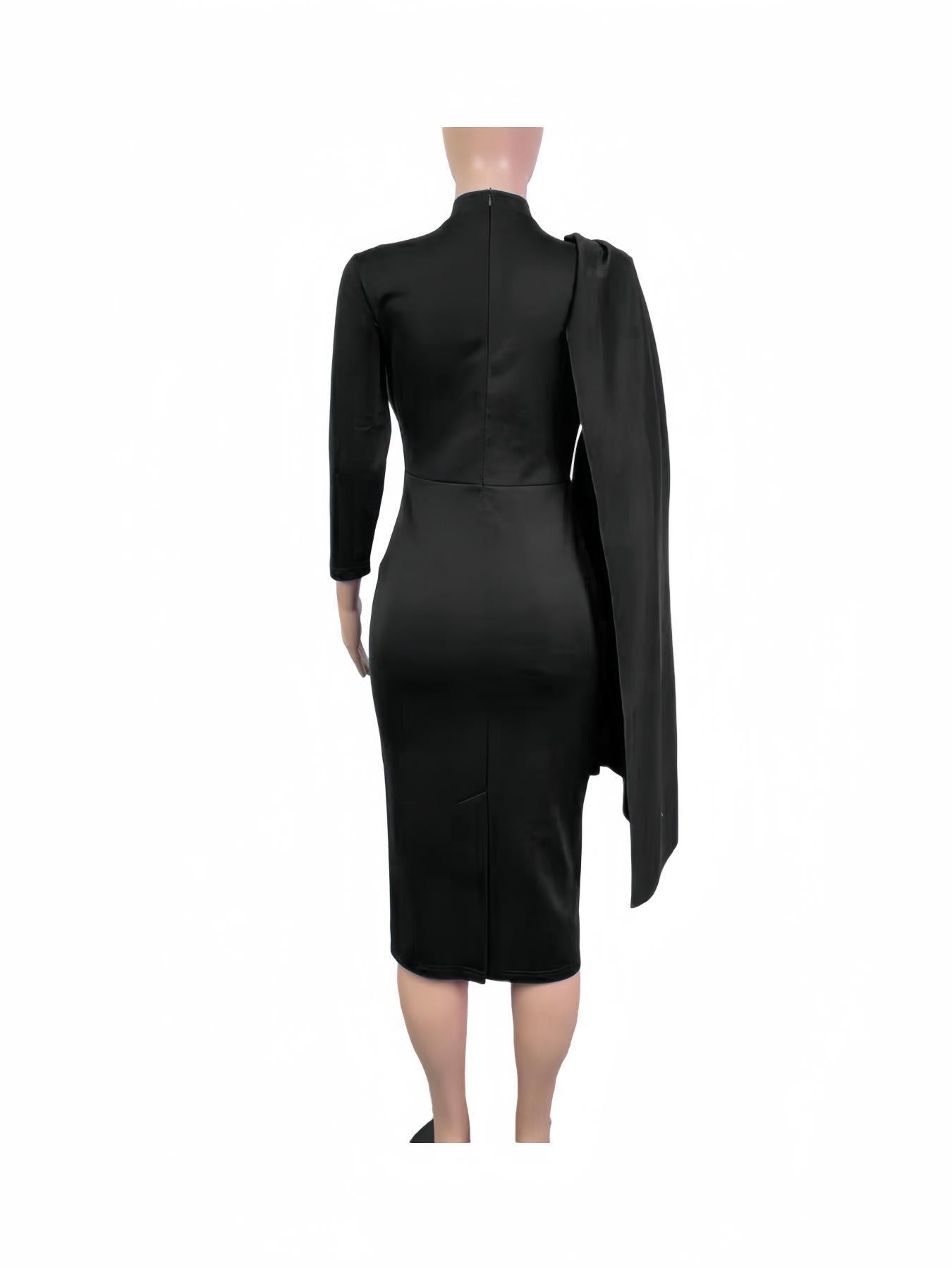 Pleated Pile Neck Nine Quarter Sleeve Dress