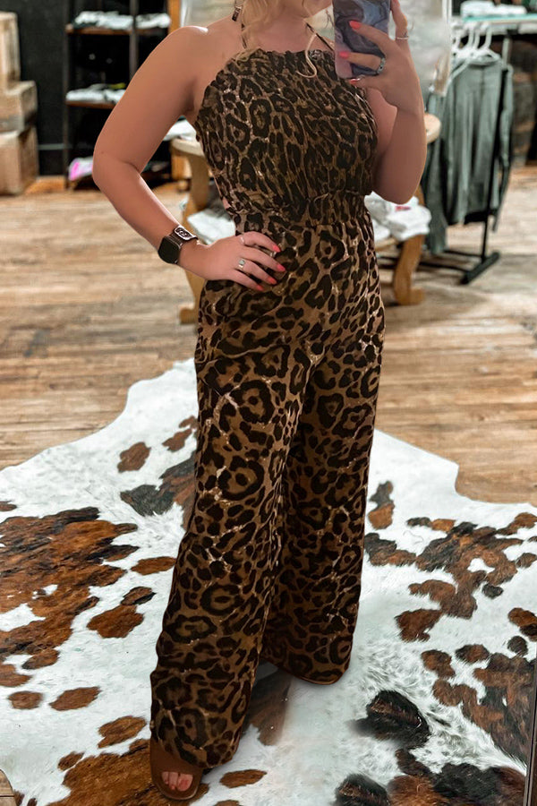 Retro Leopard Print Waist Jumpsuit