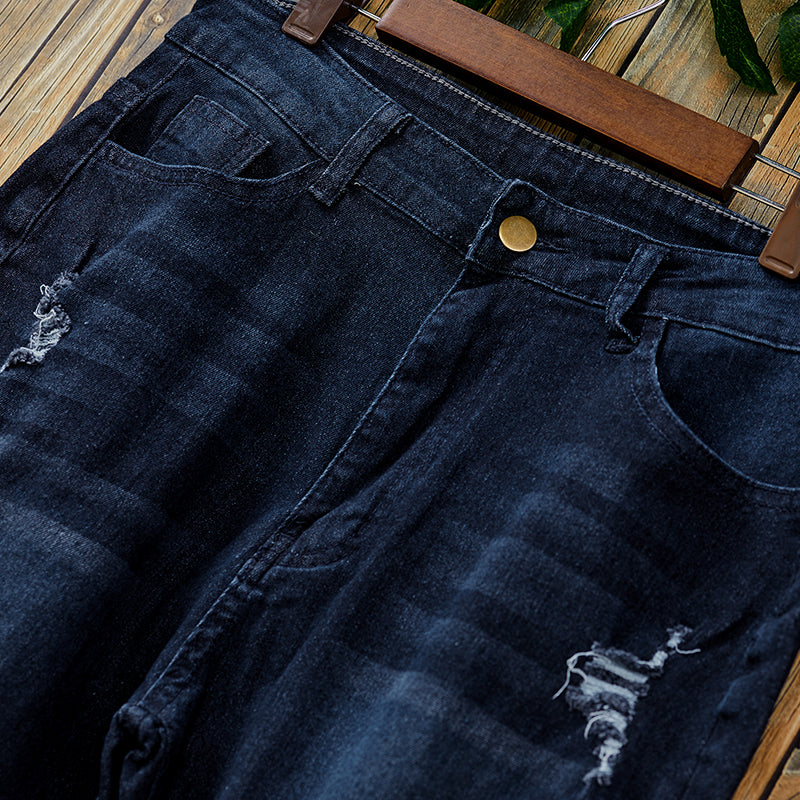 Dark Blue Distressed Flared Jeans