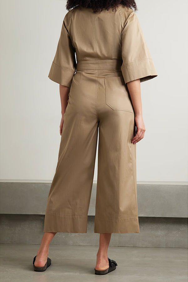 Stylish Lapel Collar Half Sleeves Jumpsuit