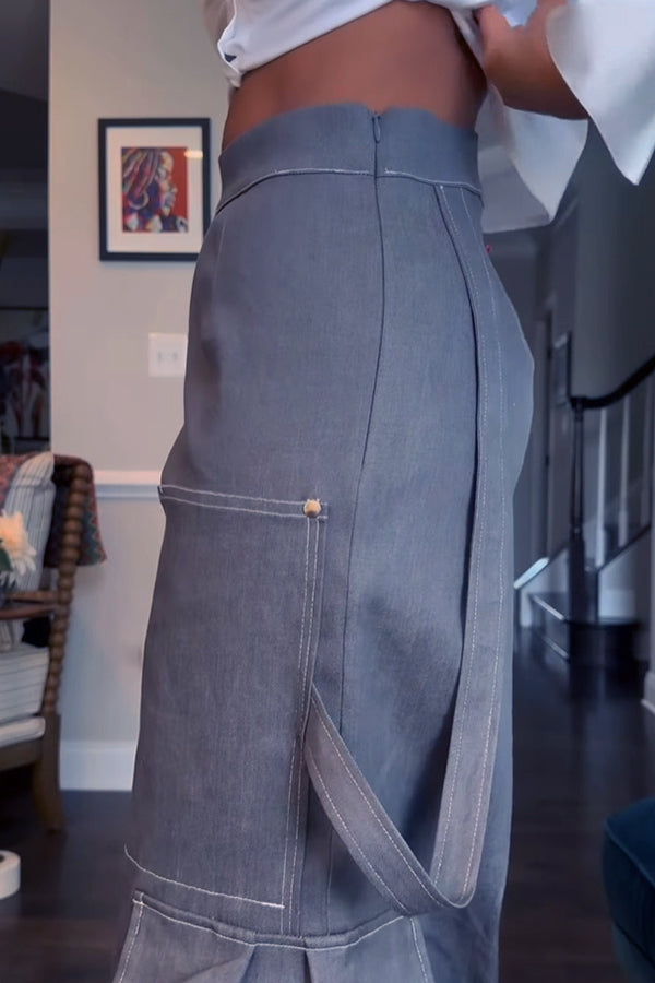 Fashion High-waisted Pocket Decorated Pants