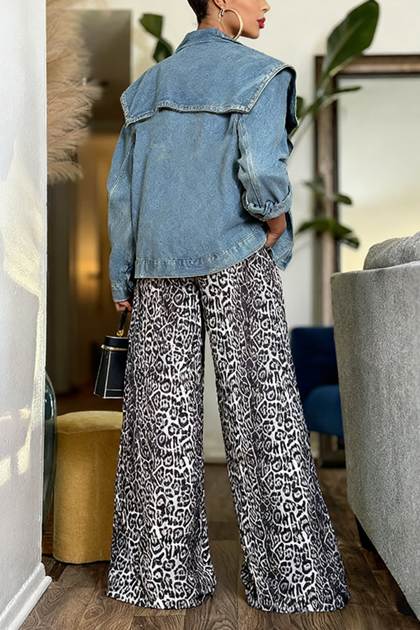 Stylish Oversized Lapel Washed Denim Jacket*