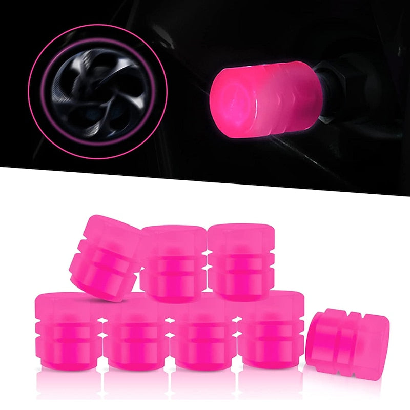 8 PCS Luminous Wheels Cap Tire Valve Stem Glow Luminous at Night Air Caps Cover Fluorescent Illuminated Auto Car Wheel Valve Stem Caps Cover for SUV M