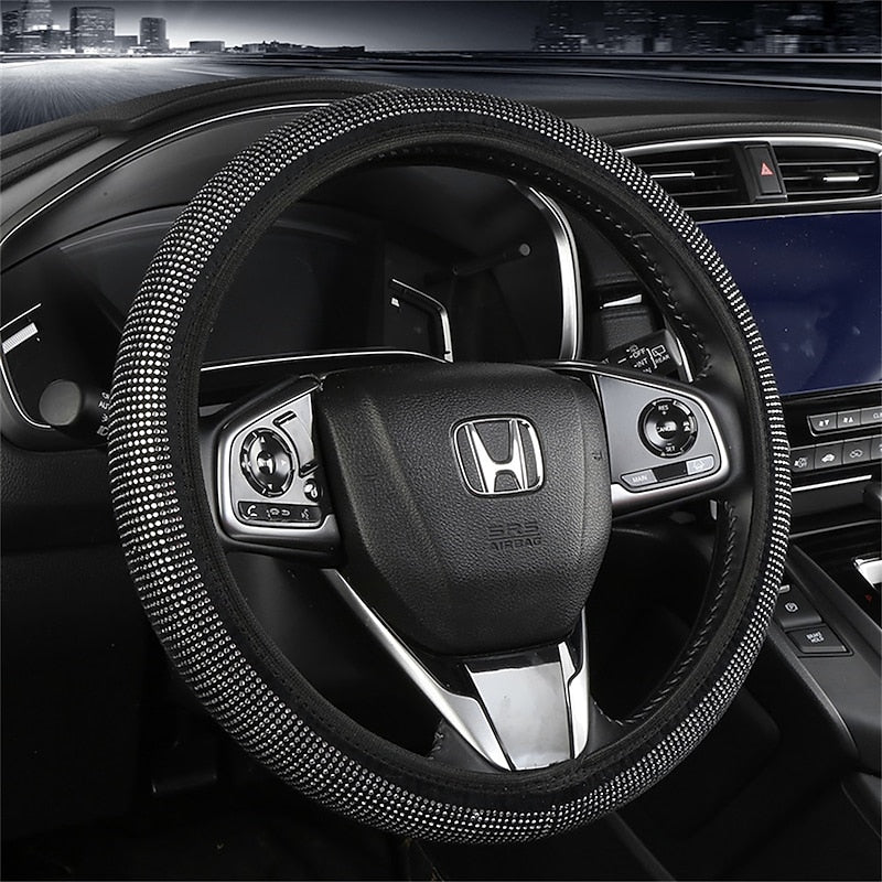 Bling Rhinestones Steering Wheel Cover with Crystal Diamond Sparkling Car SUV Breathable Anti-Slip Steering Wheel Protector 2024 - $7.99