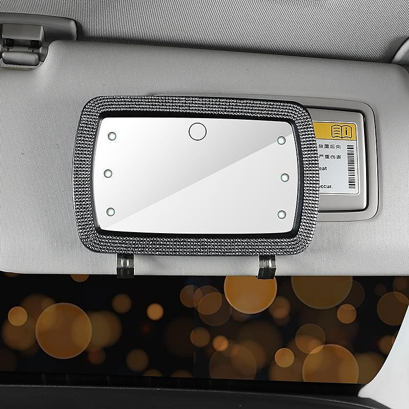Bling Rhinestone Car Sun Visor Mirror.Portable Automobile Makeup Mirror.Vanity Mirror for Clip.Sun-Shading Cosmetic Mirror with Touch Button and 6 Led