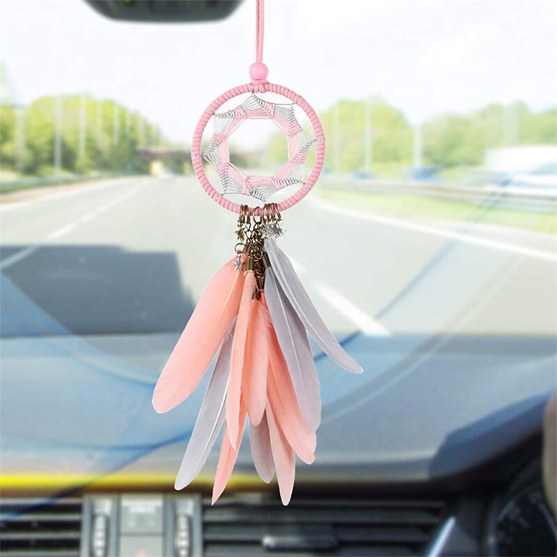 Alynsehom Dream Catcher Car Interior Rearview Mirror Hanging Decor Handmade Grids Nature Feather Small Boho Car Charms Pendant Accessories 2024 - $8.9