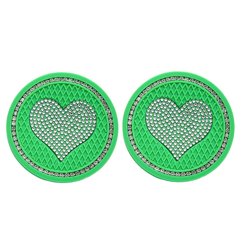 2PCS Heart Shape Car Diamond Coaster Water Cup Slot Non-Slip Mat Silica Pad Cup Holder Mat Auto Interior Decoration Accessories 2024 - $7.99