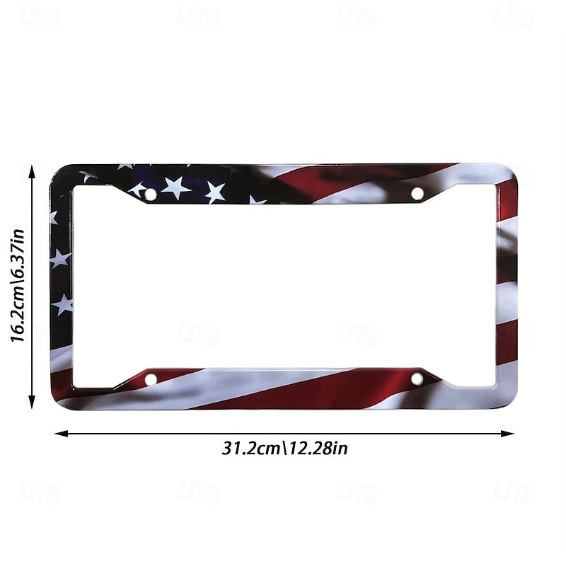 American Flag License Plate Frame Holder Universal Aluminum Matte Stripe US Flag Gloss Car Plate Frame Covers With Free Screws Fasteners Caps for US L