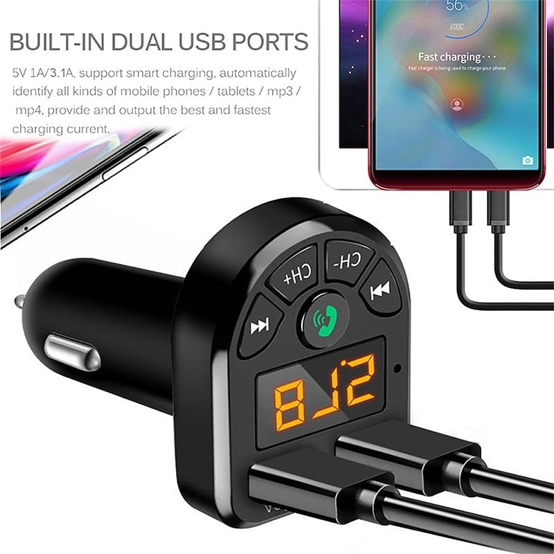 Bluetooth 5.0 FM Transmitter Car Kit MP3 Modulator Player Wireless Handsfree Audio Receiver Dual USB Fast Charger 3.1A 2024 - $7.99