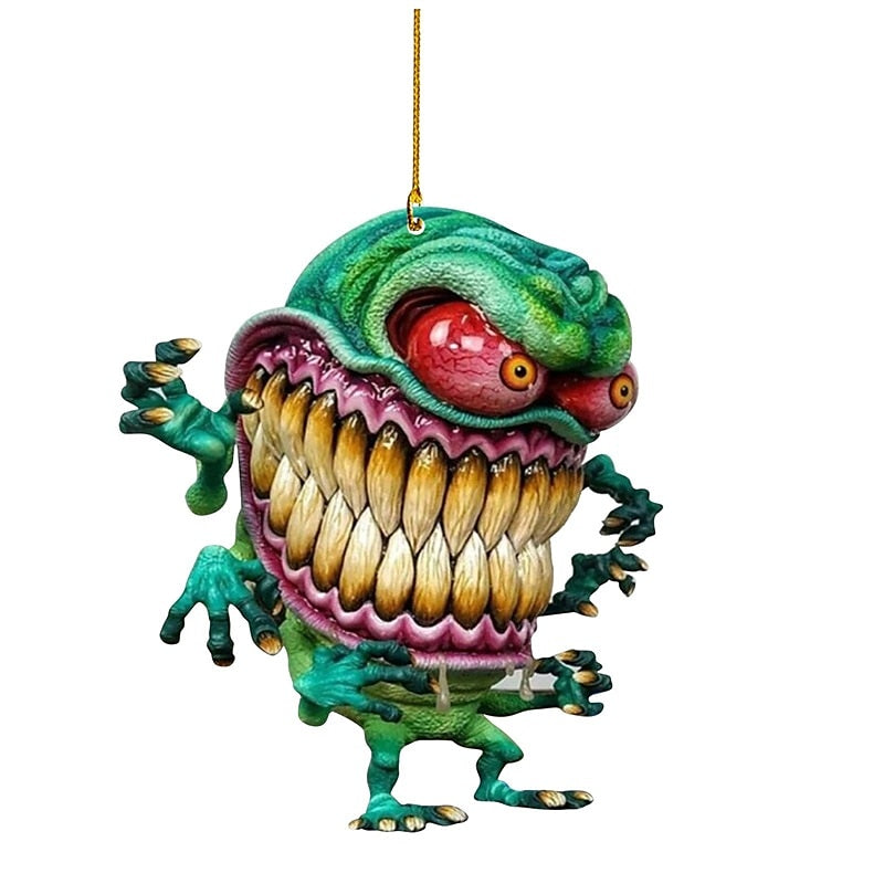 2PCS Cartoon Big Mouth Monster Car Pendant Acrylic Flat Doll Model Home Decor Rat Fink Crazy Mouse Driving Statue Halloween Car Accessories 2024 - $7.