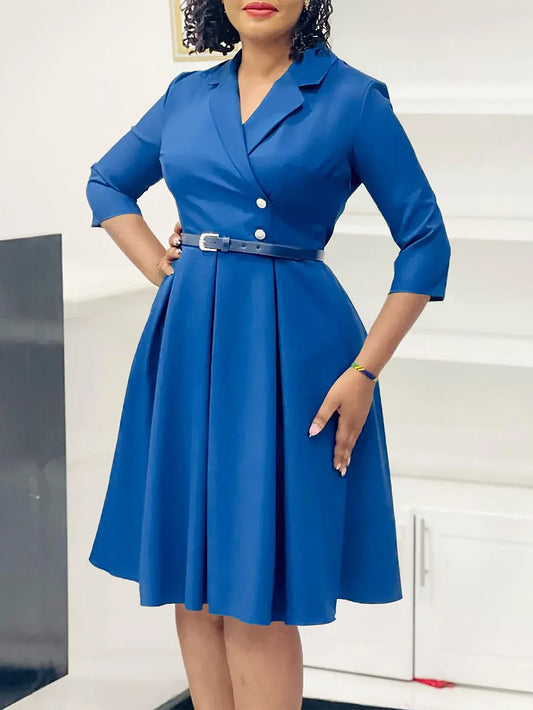 Chic Lapel Collar Pleated Breasted Dress