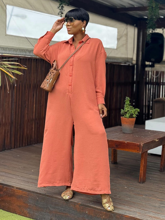 Retro Single Breasted Wide Leg Jumpsuit