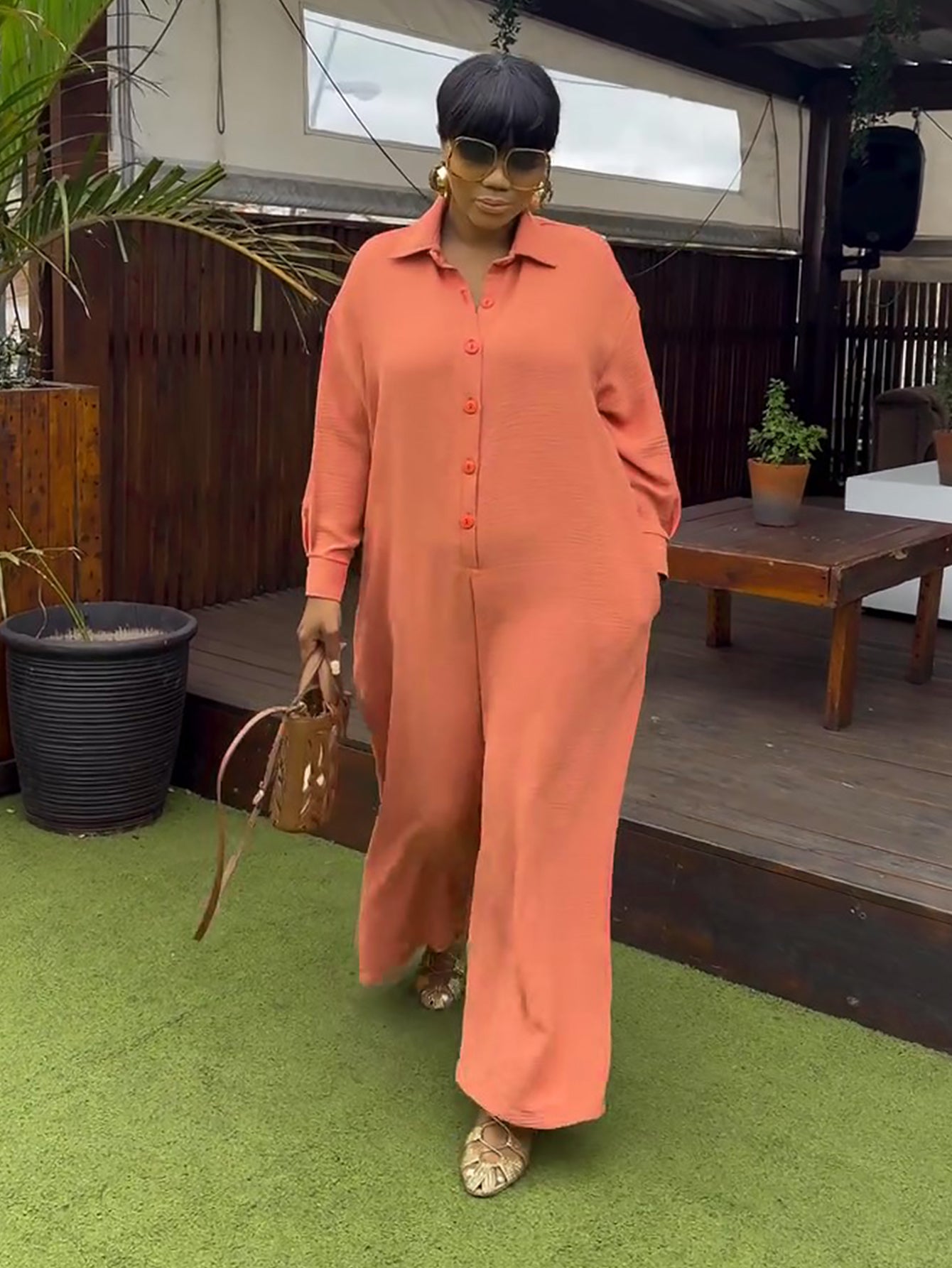 Retro Single Breasted Wide Leg Jumpsuit