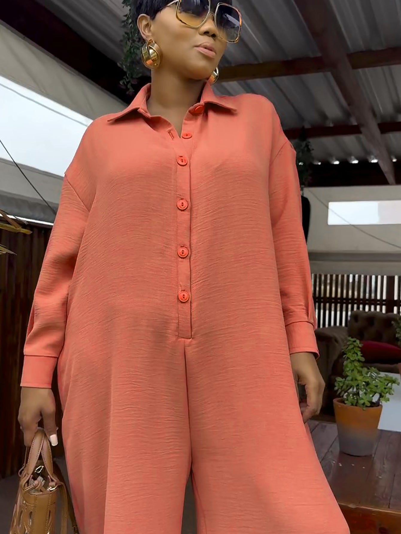 Retro Single Breasted Wide Leg Jumpsuit