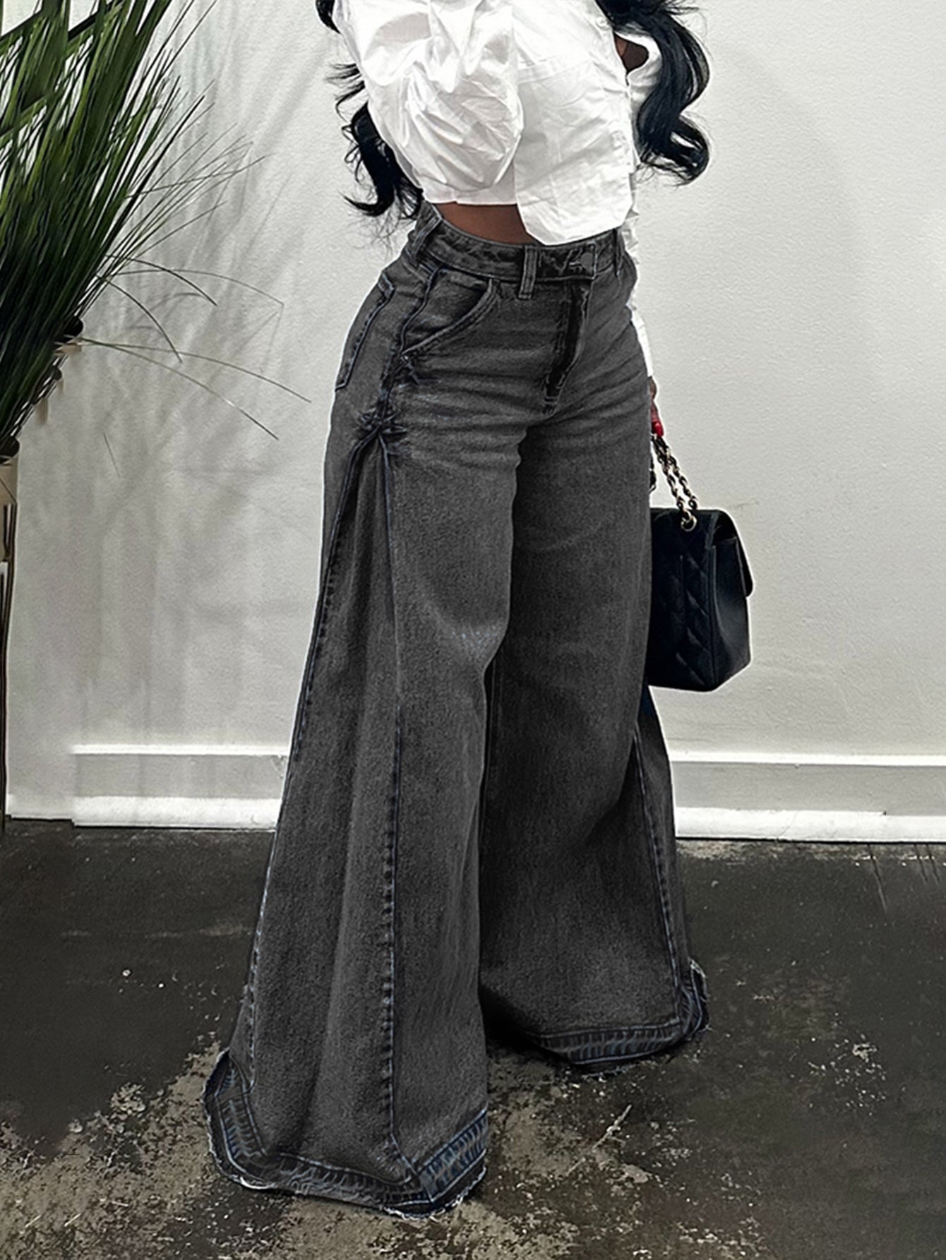 Casual Solid High Waist Wide-Leg Jeans