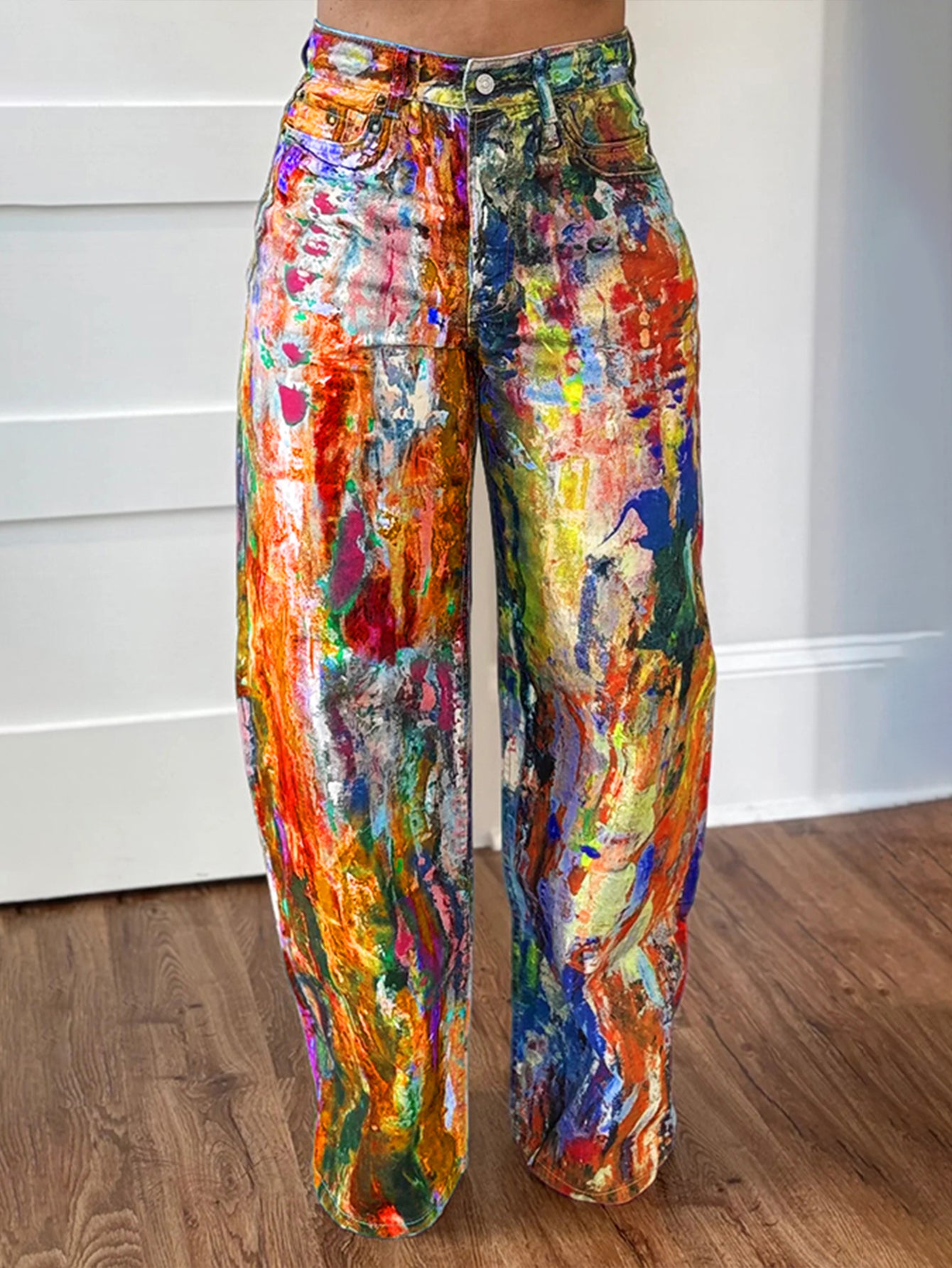 Street Fashion Abstract Painted Straight Jeans