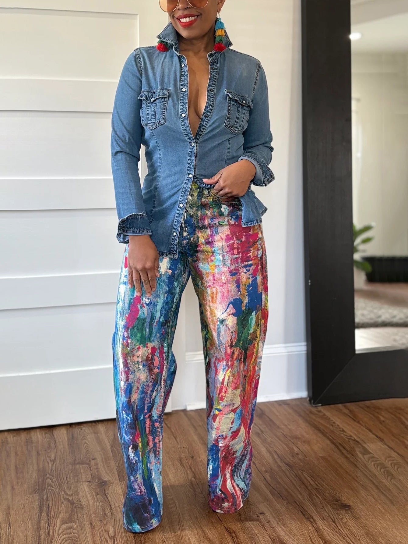 Casual Double Pocket Washed Denim Shirt