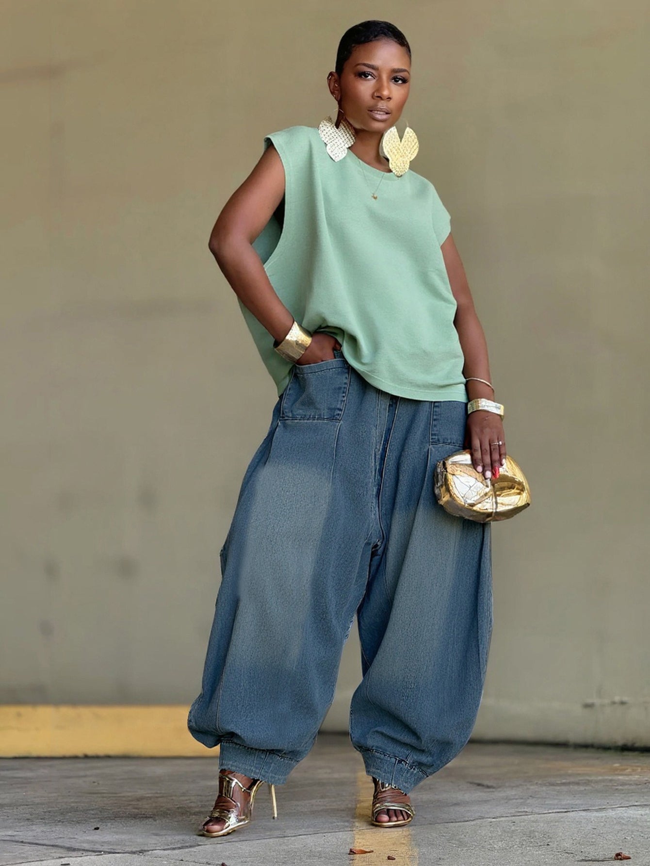 Retro Drop Crotch Denim Pants