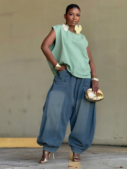 Retro Drop Crotch Denim Pants