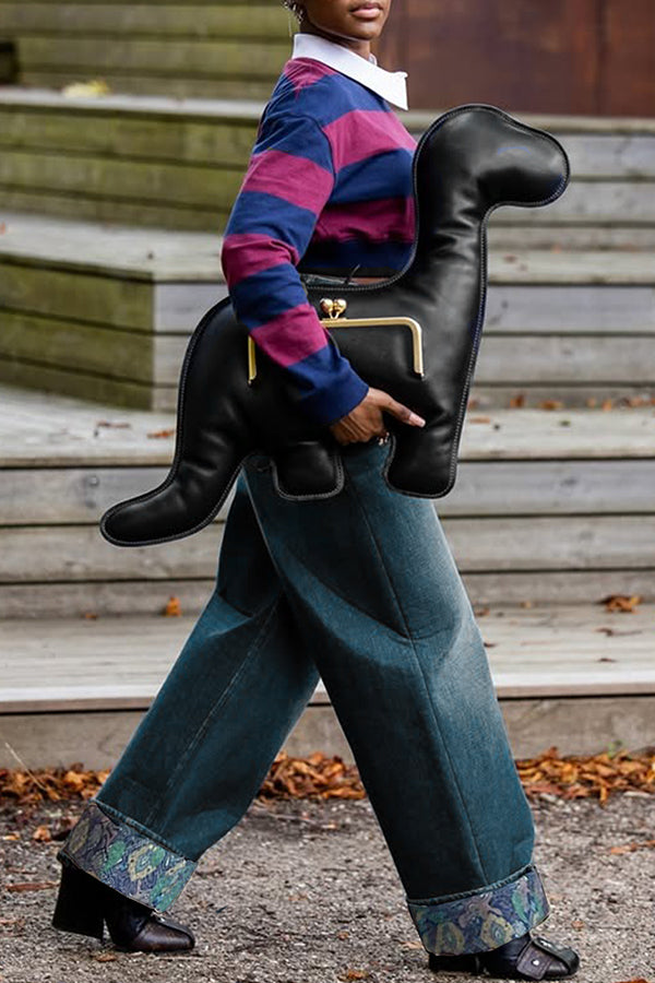 Fashion Floral Print Crimping Straight Leg Jeans