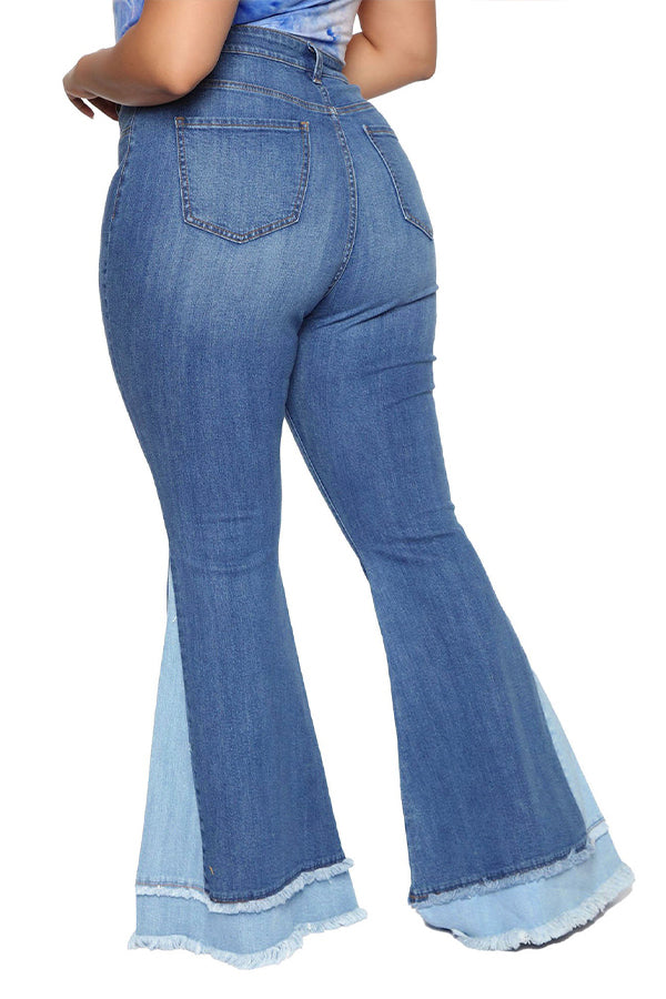 Retro Patchwork Raw Trim Flare Leg Pants