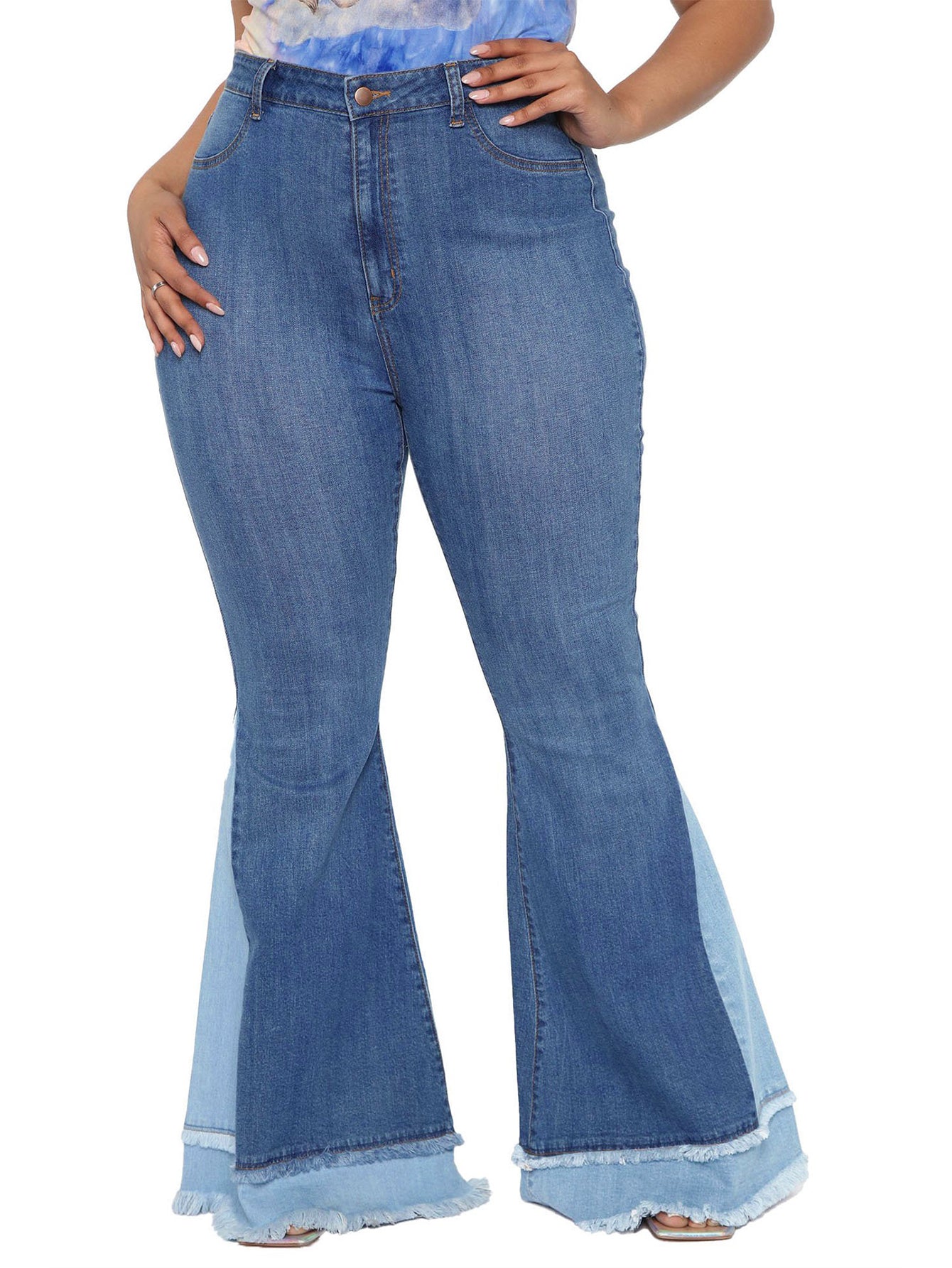 Retro Patchwork Raw Trim Flare Leg Pants