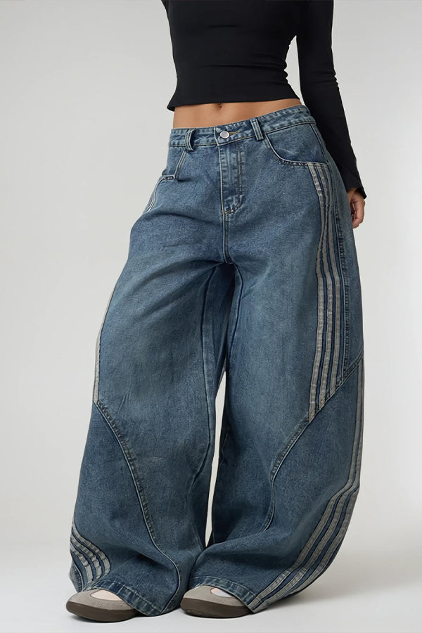 Retro Striped Straight Leg Jeans