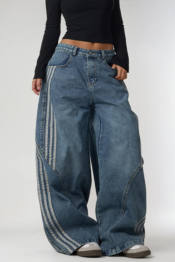 Retro Striped Straight Leg Jeans