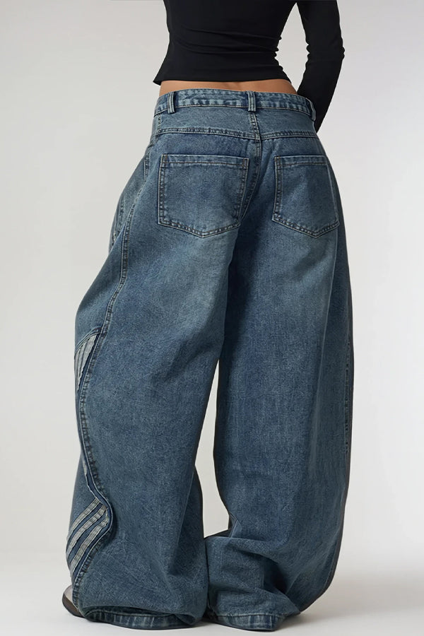 Retro Striped Straight Leg Jeans